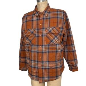 Supreme Pile Lined Plaid Flannel Shirt Jacket Mens Size L Orange Blue